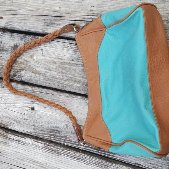 Rossetti Pleather Purse Teal and Tan with braided strap - Picture 4 of 7